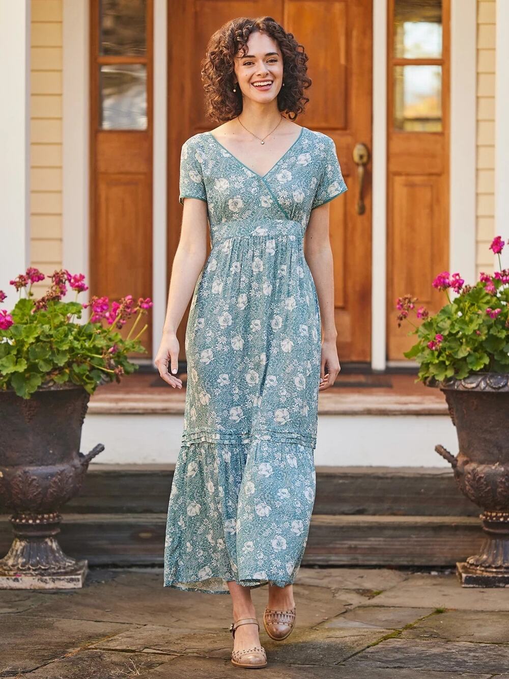 April Cornell Tasha Hostess Midi Dress Teal Floral XS New